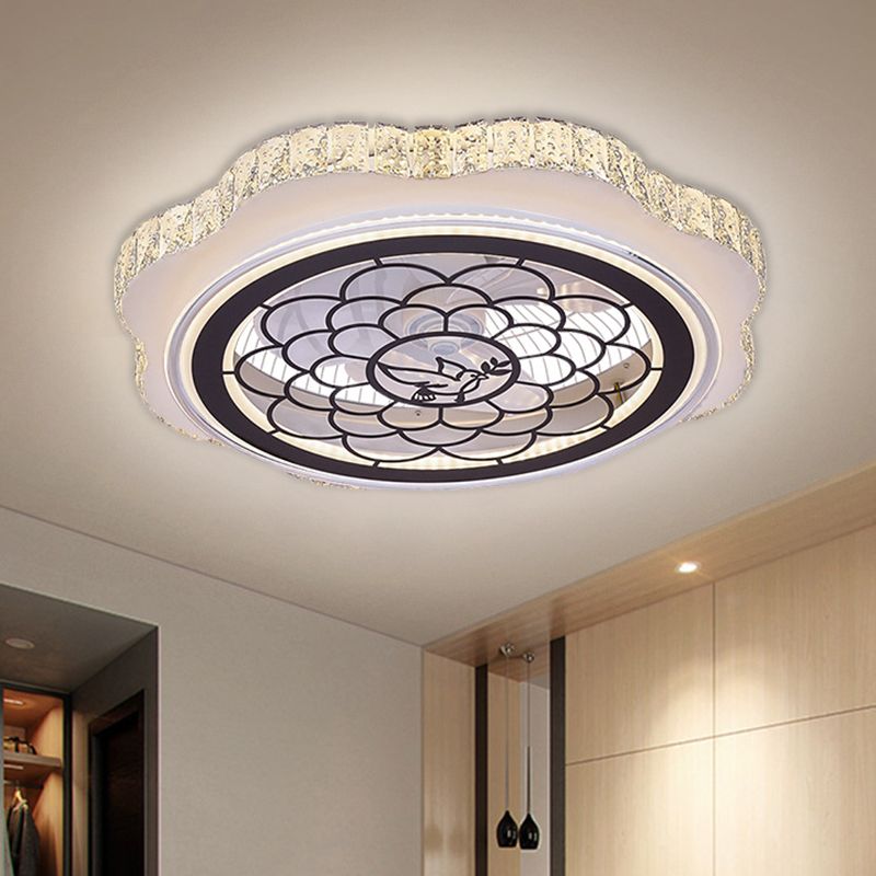 Sunflower/Plum Blossom/Star Pattern Hanging Fan Light Modern Rectangular-Cut Crystals 23.5" W LED White Semi-Flush Mount