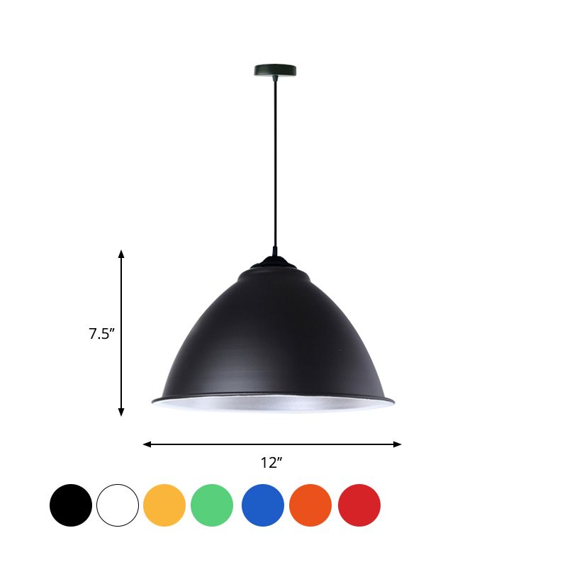 Metallic Domed Hanging Ceiling Light Industrial 1 Head Indoor Pendant Lamp with Adjustable Cord in Black/White/Red