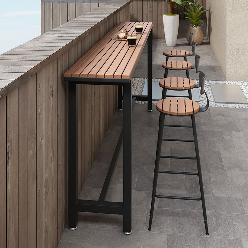 Wood Bar Dining Table Modern Rectangle Bar Table with Trestle Pedestal for Balcony