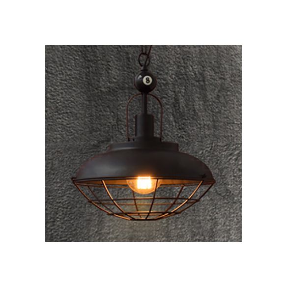 1 Light Barn Wire Cage Pendant Lamp Industrial Stylish Black Finish Metal Ceiling Fixture for Restaurant