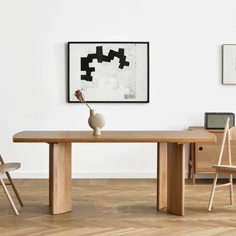 Rectangle Modern Dining Table Solid Wood Fixed Table with 4 Legs