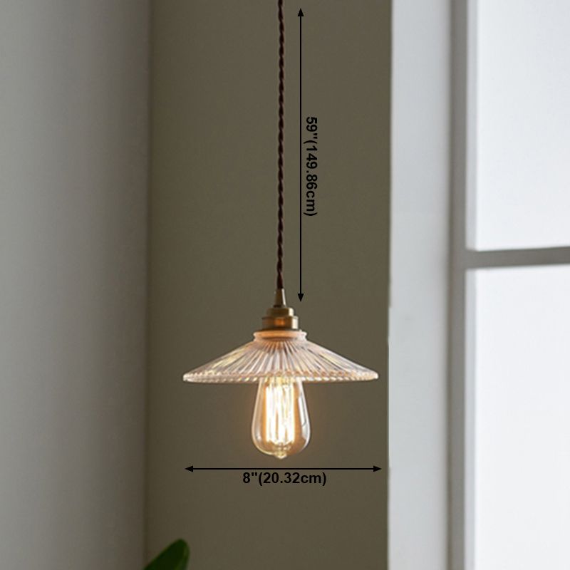 Industrial Style Brass Hanging Lamp Cone Shade 1 Light Fluted Glass Pendant Lamp for Restaurant