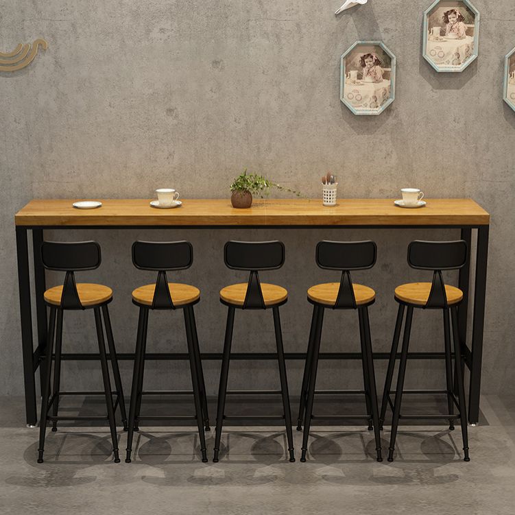 Pine Wood Bar Dining Table Industrial Bar Dining Table with Trestle Base in Black