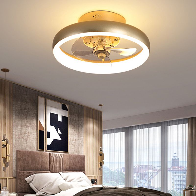 Gold Finish Round Ceiling Fan Light Simplicity LED Metal Semi Mount Lighting for Bedroom