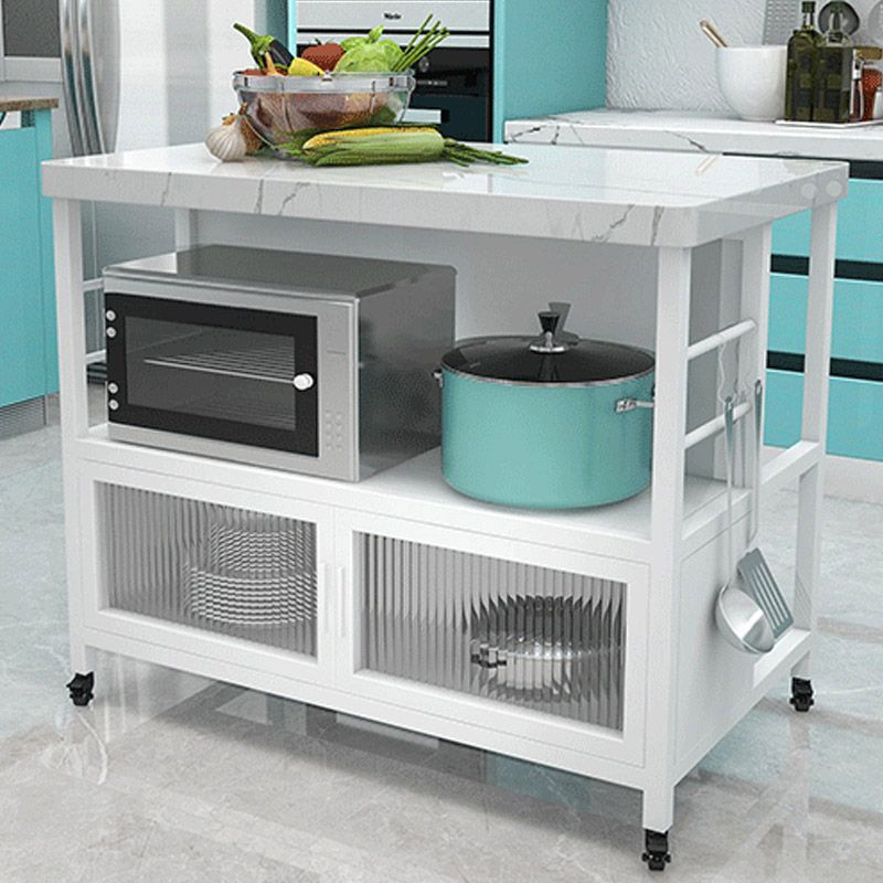 Modern Dining Room Prep Table Rectangular Kitchen Trolley with Storage Cabinet