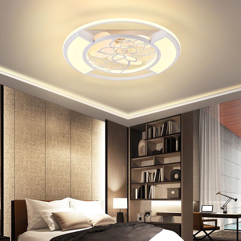 LED Matte White Ceiling Fan Geometric Modern Fan Lighting Fixture