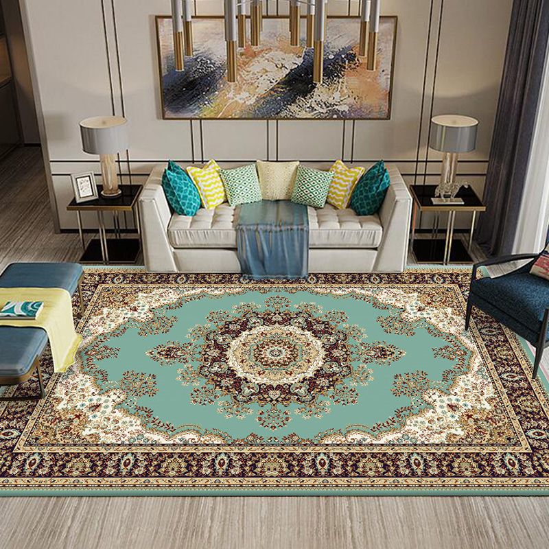 Chinese Living Room Rug Multi Colored Geometric Printed Area Rug Polyster Non-Slip Pet Friendly Indoor Rug