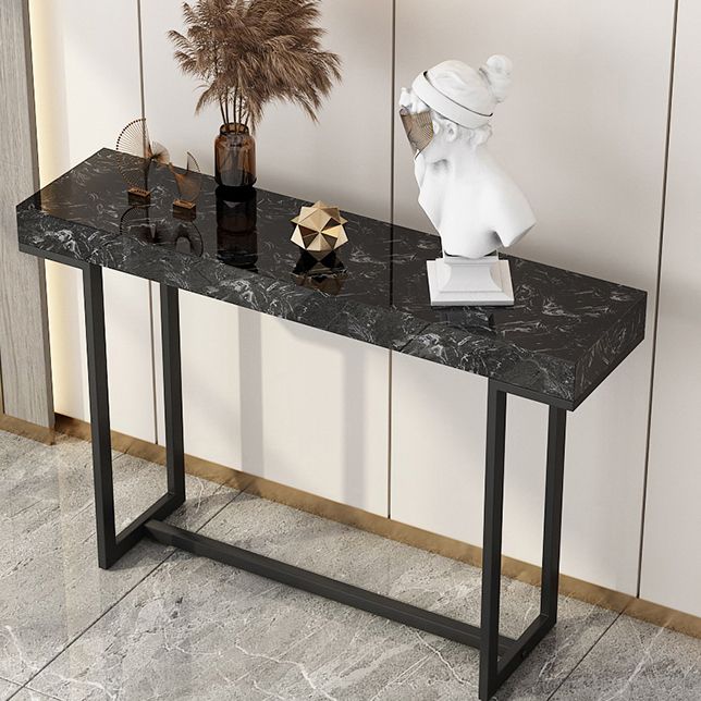 Iron Trestle Cosnole Table with Marble Top Accent Table for Hall