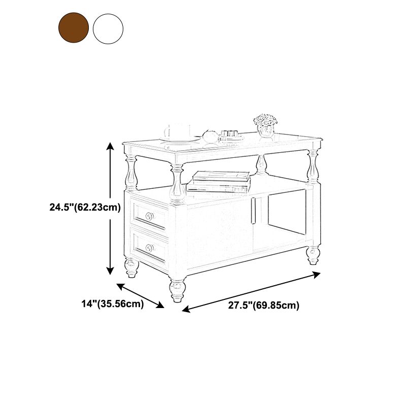 4 Legs Side Table Modern Wood Gold 2-Drawer Side End Snack Table