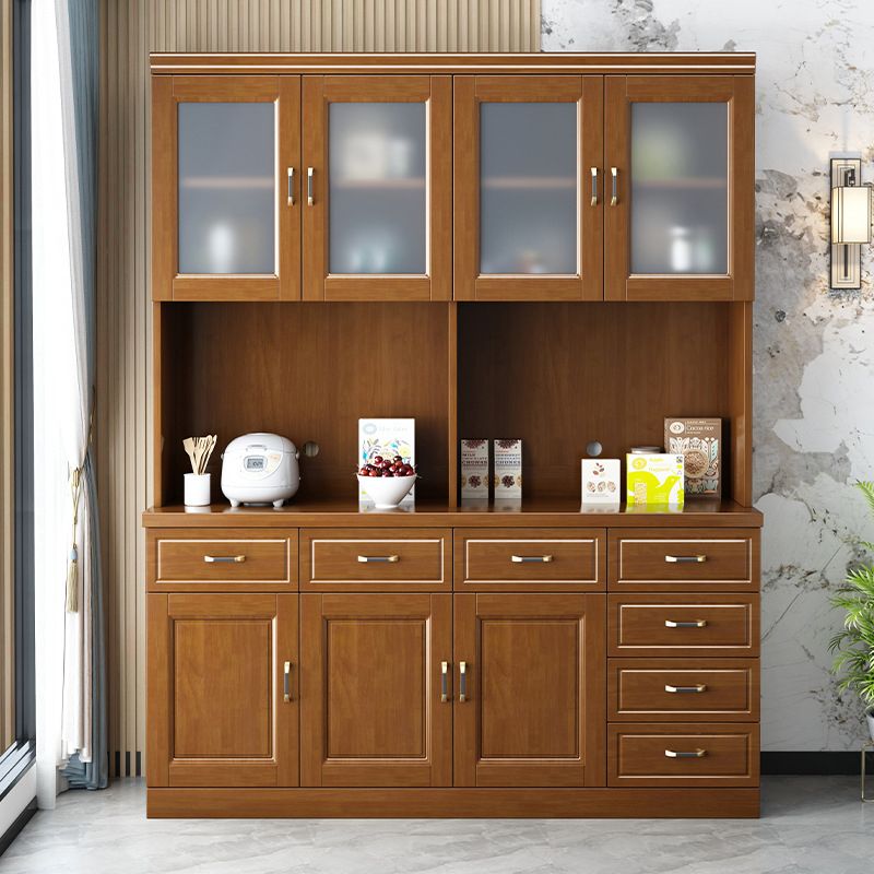 Modern Rubberwood Dining Hutch Glass Doors Hutch Buffet for Living Room