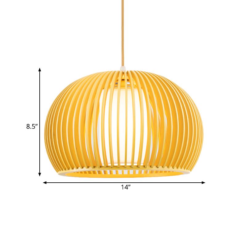 1 tête ouverte de cuisine Suspension Light Asie Pendant beige avec cage en bois de dôme, 14/18 pouces de large