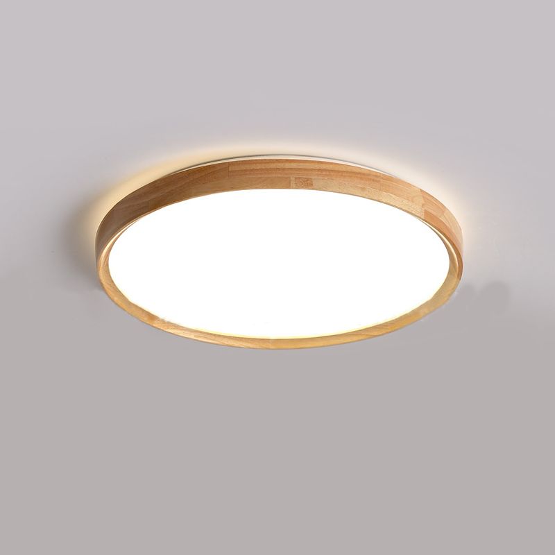 Round Wooden Ceiling Mount Light LED Ceiling Light with Acrylic Shade for Bedroom