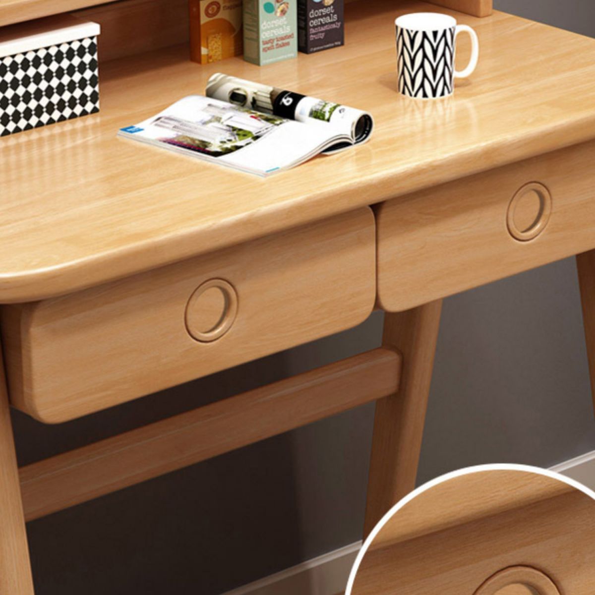 Solid Wood Student Desk Home Writing Desk with Storage Shelves