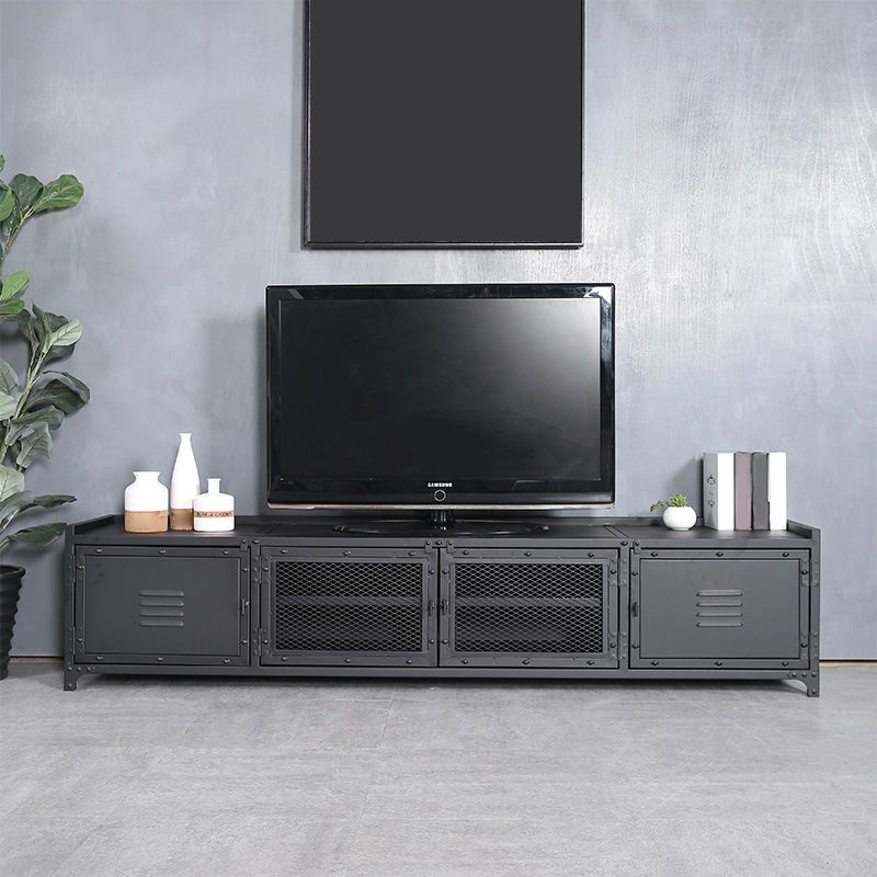 Contemporary Iron TV Stand Enclosed Storage TV Media Console with Legs for Living Room