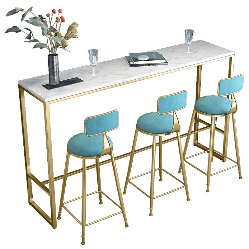 Stone Bar Dining Table Glam Rectangle Bar Table with Trestle for Dining Room