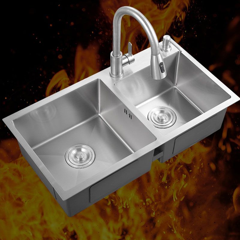 Modern Kitchen Sink Rectangular Stainless Sink with Kitchen Pull-out Faucet