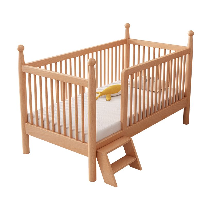 Naitural Nursery Crib with Guardrail Farmhouse Baby Crib in Solid Wood