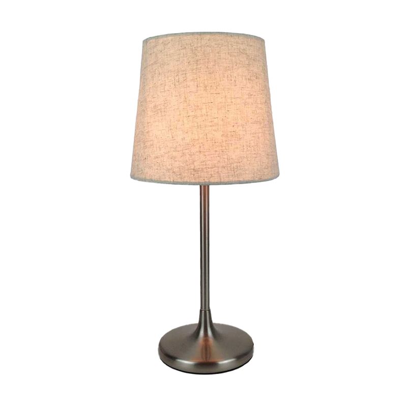 Single-Bulb Bedroom Table Light Simple Beige Nightstand Lamp with Tapered Fabric Shade