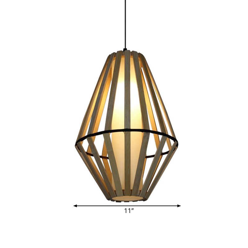 Lampada del soffitto a cono cono di bambù Stile asiatico 1 Sospensione in legno Luce a sospensione, larghezza 11 "/14"