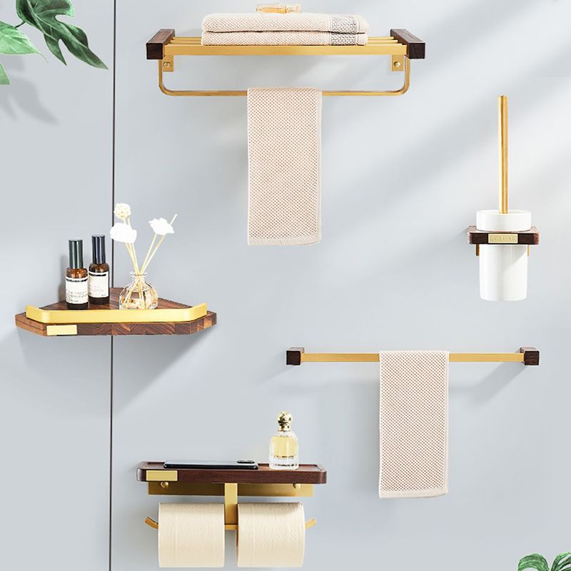 6-Piece Walnut Bathroom Accessory Set Metal Gold Bath Hardware Set