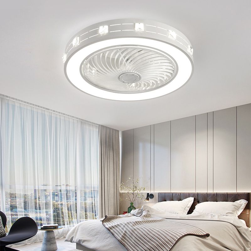 White Cut-Outs Round Fan Lamp Contemporary LED Metal Semi Flush Ceiling Light