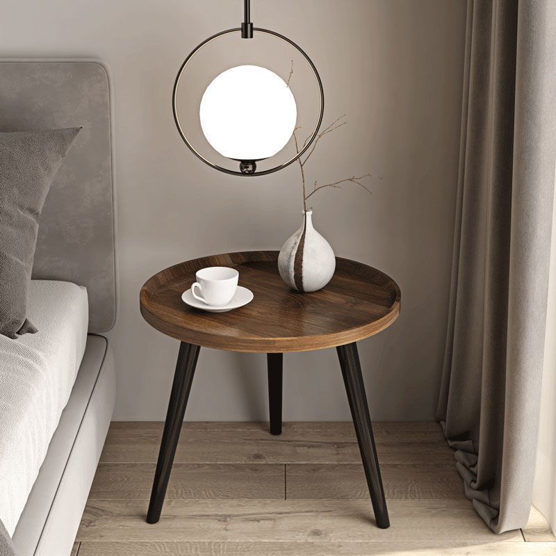 Traditional Style Cocktail Table Walnut/white/black Artificial Round Coffee Table