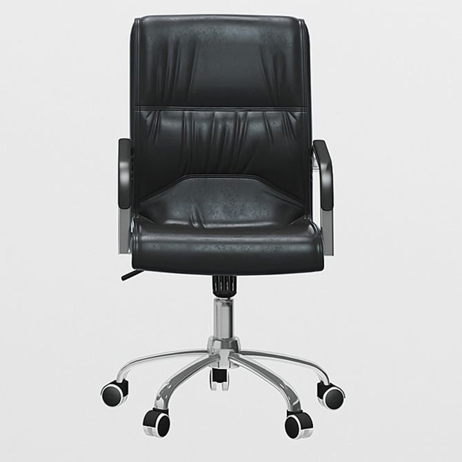 Contemporary Arm Chair Fixed Arms Black Faux Leather Office Chair