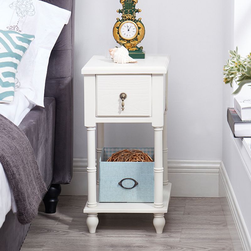 Contemporary Accent Table Nightstand Solid Wood Bedside Cabinet with Drawer