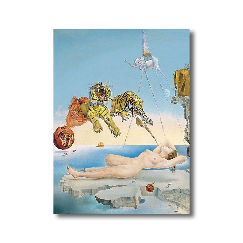 Salvador Dali Tigers Painting Surrealism Textured Living Room Wall Art Decor in Blue