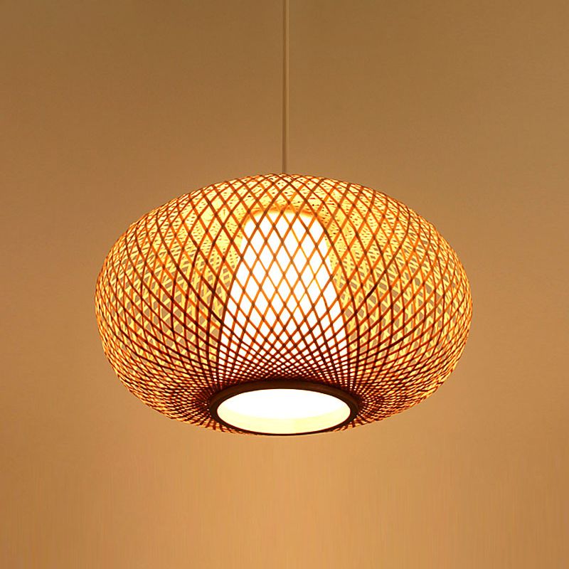 Illuminazione a sospensione fatti a mano Bamboo giapponese 1 testa 14 "/18" Lampada appesa al beige larga