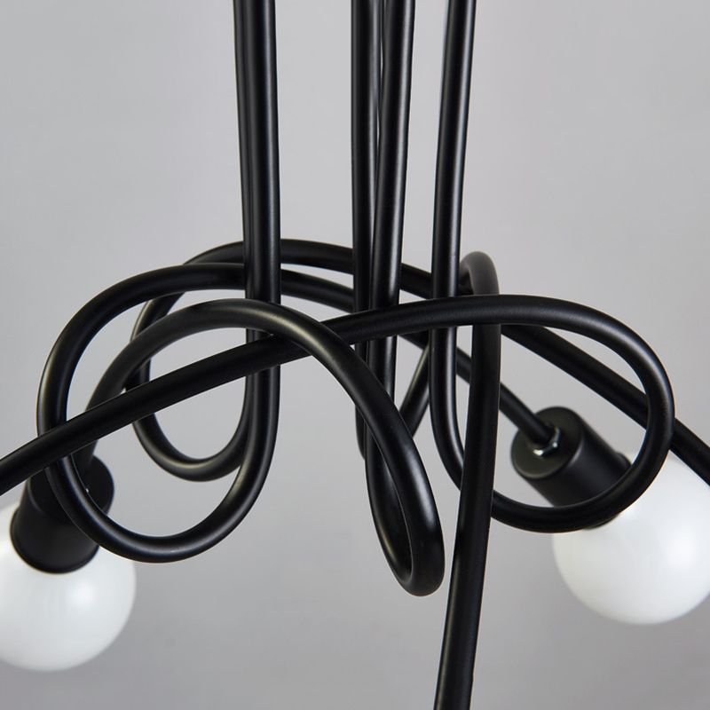 Bare Bulb Black Semi Flush Mount in Industrial Retro Style Wrought Iron Radial Ceiling Fixture