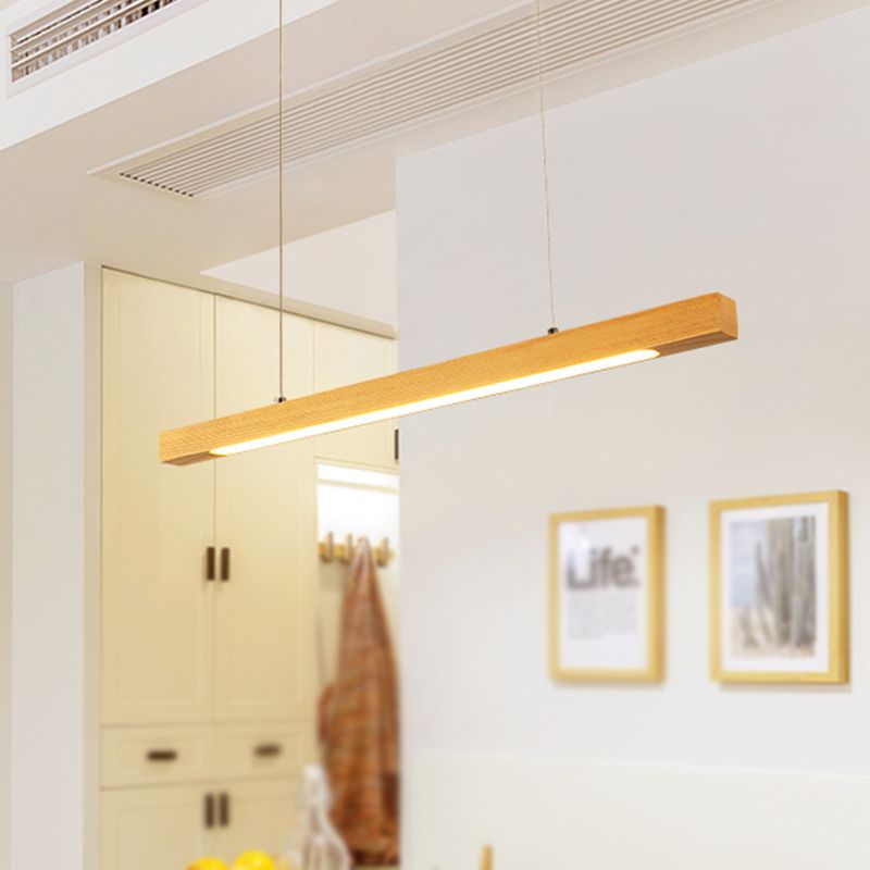 Pendentif LED linéaire en bois japonais moderne léger léger le plafond beige en lumière chaude / blanche pour salle à manger