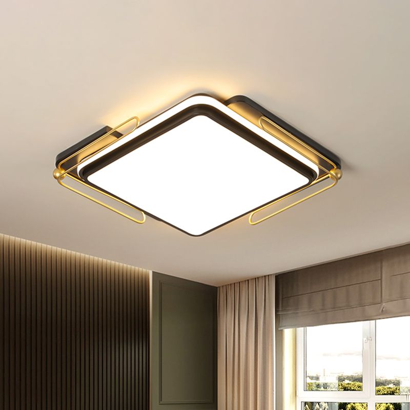 16"/19.5" Wide LED Parlor Flush Mount Lamp Modernist Black Ceiling Light Fixture with Square Shape Acrylic Shade