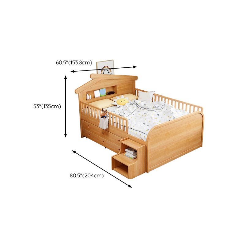 Light Brone Contemporary Nursery Bed with Guardrails in Solid Wood