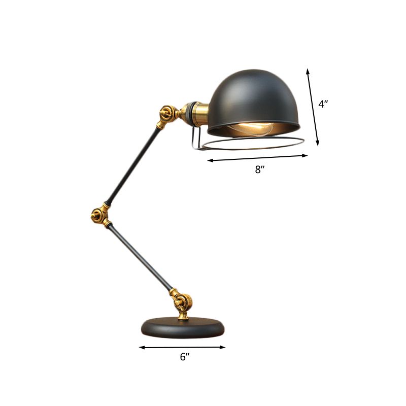 1 Bulb Dome Task Light Industrial Black Finish Metallic Table Lamp with Ring Detail and Swing Arm, 6.5"/8" Width