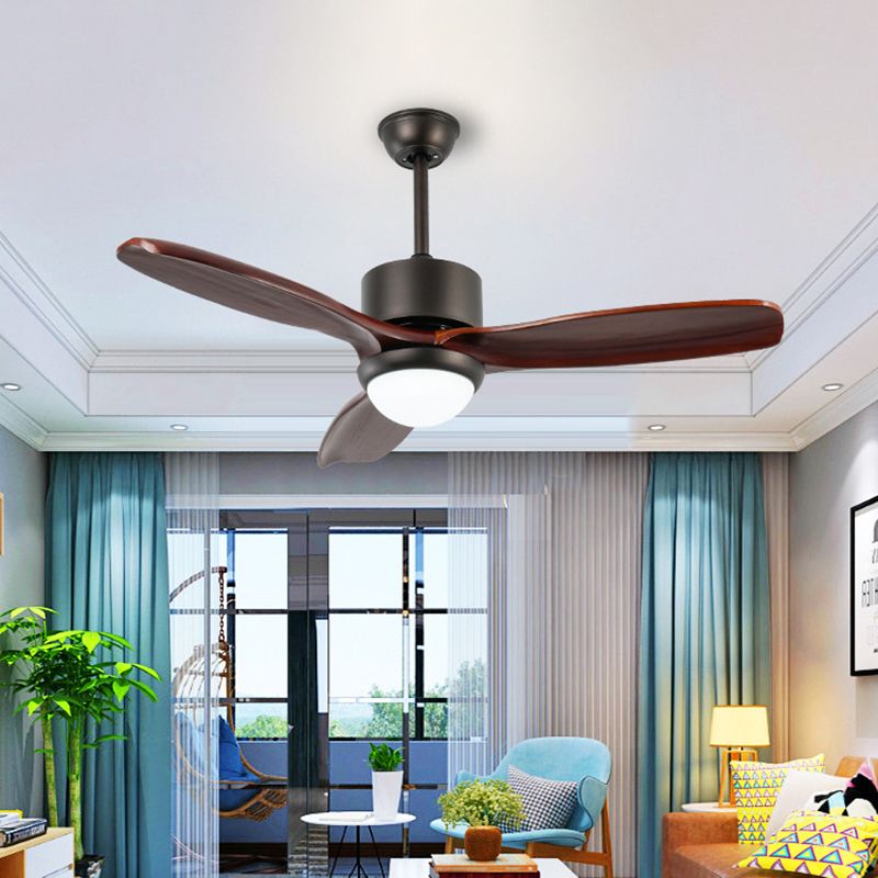 Metal Cylinder 3 Blades Ceiling Fan Lamp Vintage Living Room LED Semi Flush Mounted Light in Dark Coffee, 48" Wide