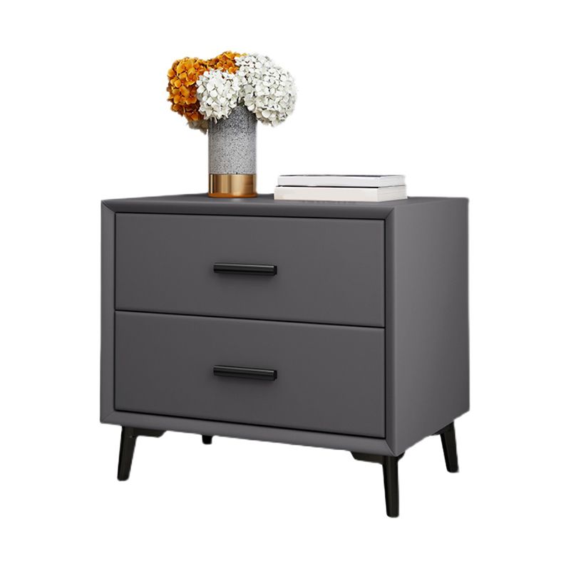 2 - Drawer Contemporary Accent Table Nightstand Faux Leather Bed Nightstand