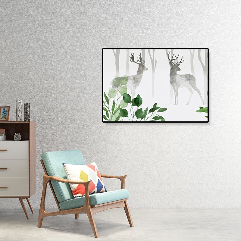 Drawing Print Scenery Wall Art Textured Nordic Sitting Room Canvas in Light Color