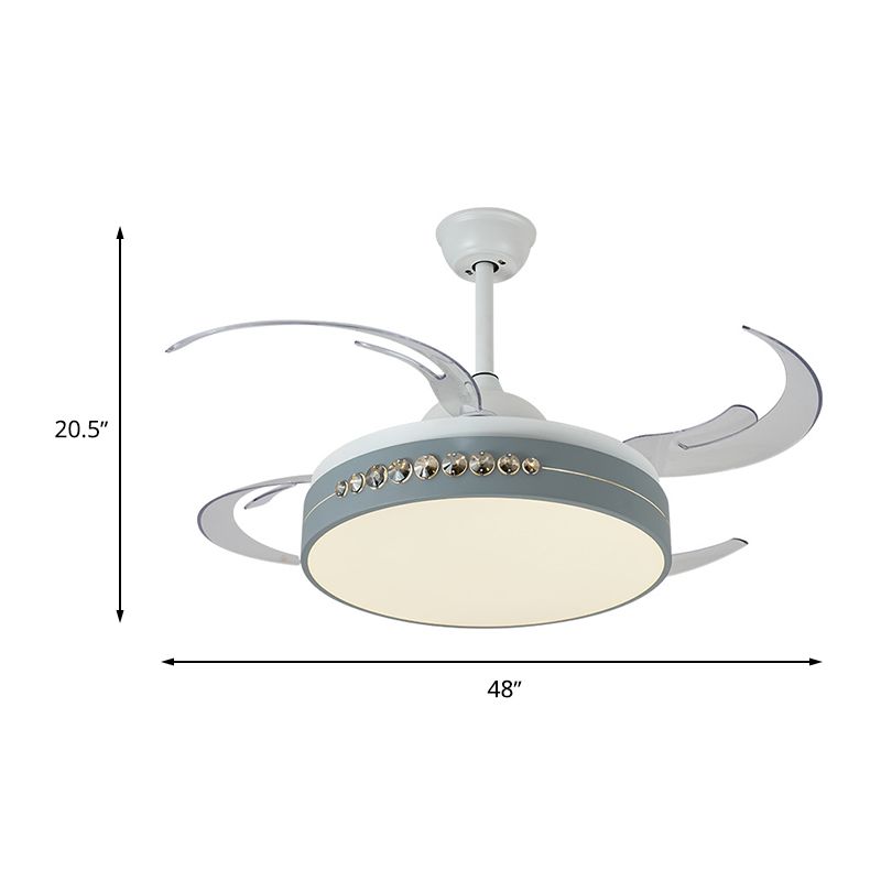 Noordse stijl trommel plafondventilator licht acryl schaduw led slaapkamer semi mount lamp in wit