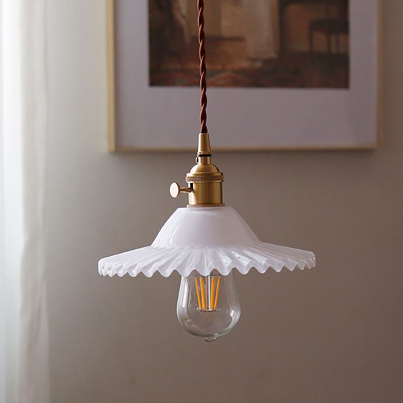 8.66 '' Largeur en laiton pendentif léger industriel feston de nuance en verre mini lampe suspendue pour café