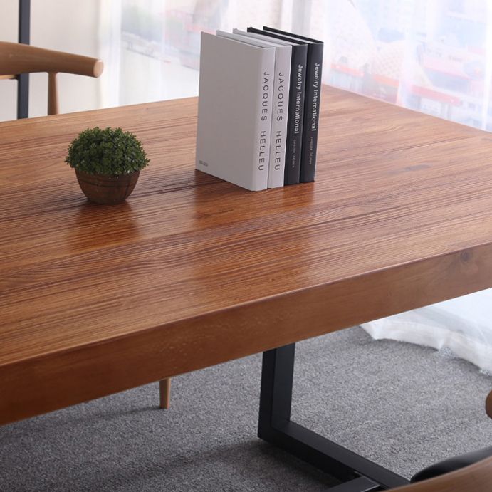 Brown Pine Wood Top Rectangular Desk Industrial Office Desk with Trestle