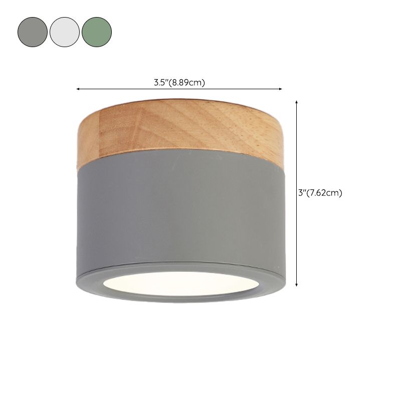 Modernism Cylinder Flush Mount Ceiling Light Fixture with Wood for Corridor