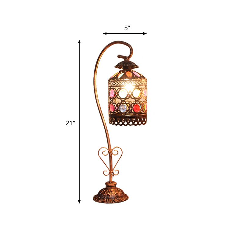 Metal Copper Night Table Light Cylindrical 1 Light Bohemian Nightstand Lamp for Living Room