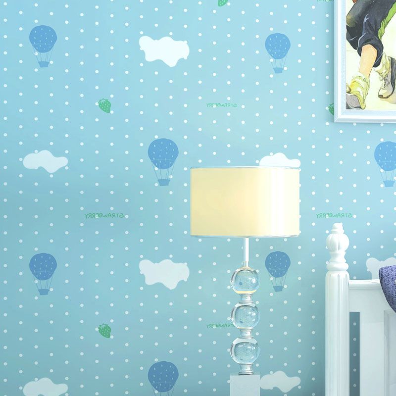 Cute Cartoon Balloon Wallpaper Roll for Children's Bedroom, Pastel Blue, 20.5 in x 33 ft