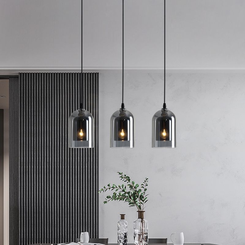 3 Lights Cylinder Hanging Pendant Lights Industrial Style Glass Pendant Ceiling Lights