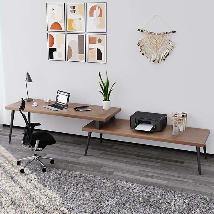 L-Shape Contemporary Writing Desk Pine Wood Desktop Parsons Base Desk