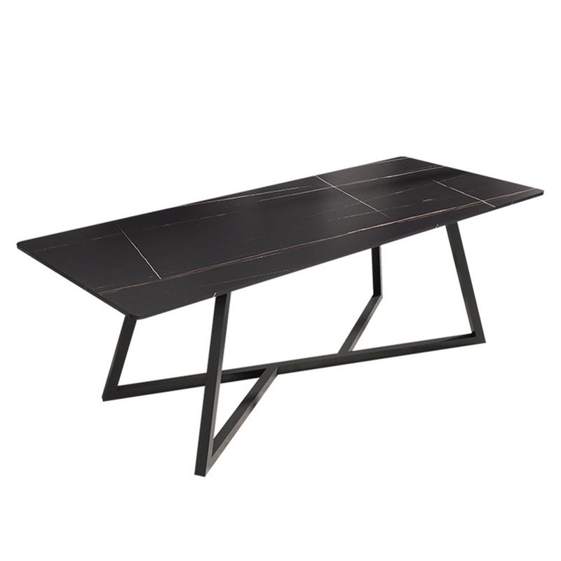 Stone Top Dining Table Contemporary Dining Table with Metal Base in Black