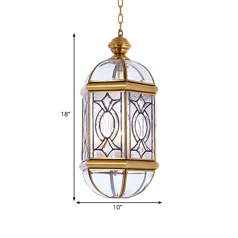 Lantern Outdoor Chandelier Light Colonial Frosted Glass 3 Bulbs Brass Hanging Ceiling Light