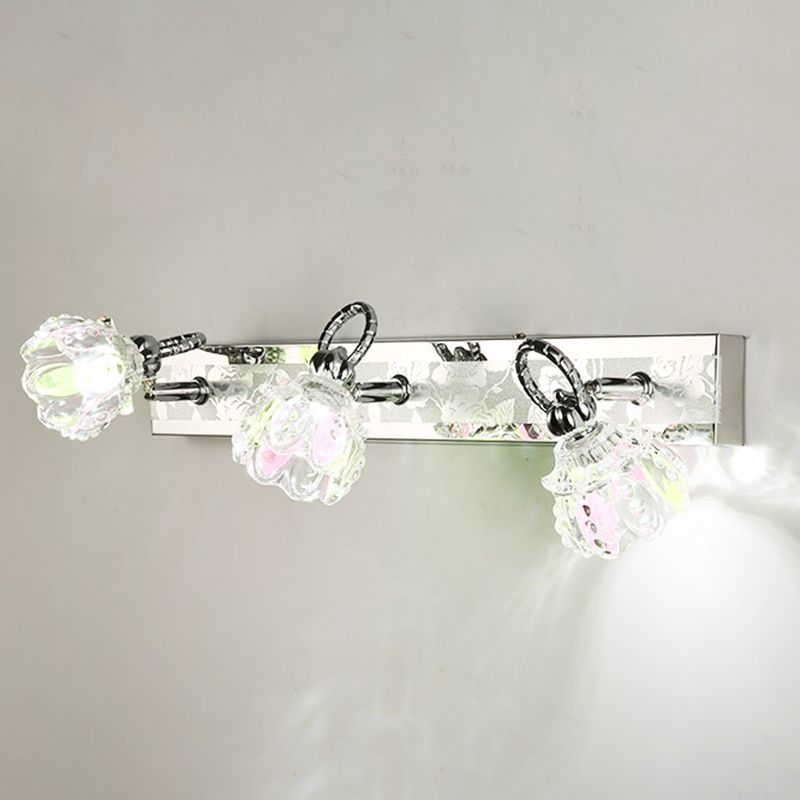 Traditional Shaded Bathroom Light Fixture Chrome Metal and Glass Bath Sconce