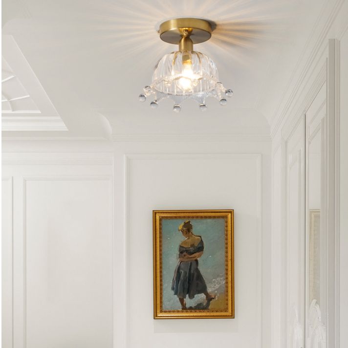 Traditional Clear Glass Ceiling Light Corridor Lighting Fixture with Brass Lamp Holder